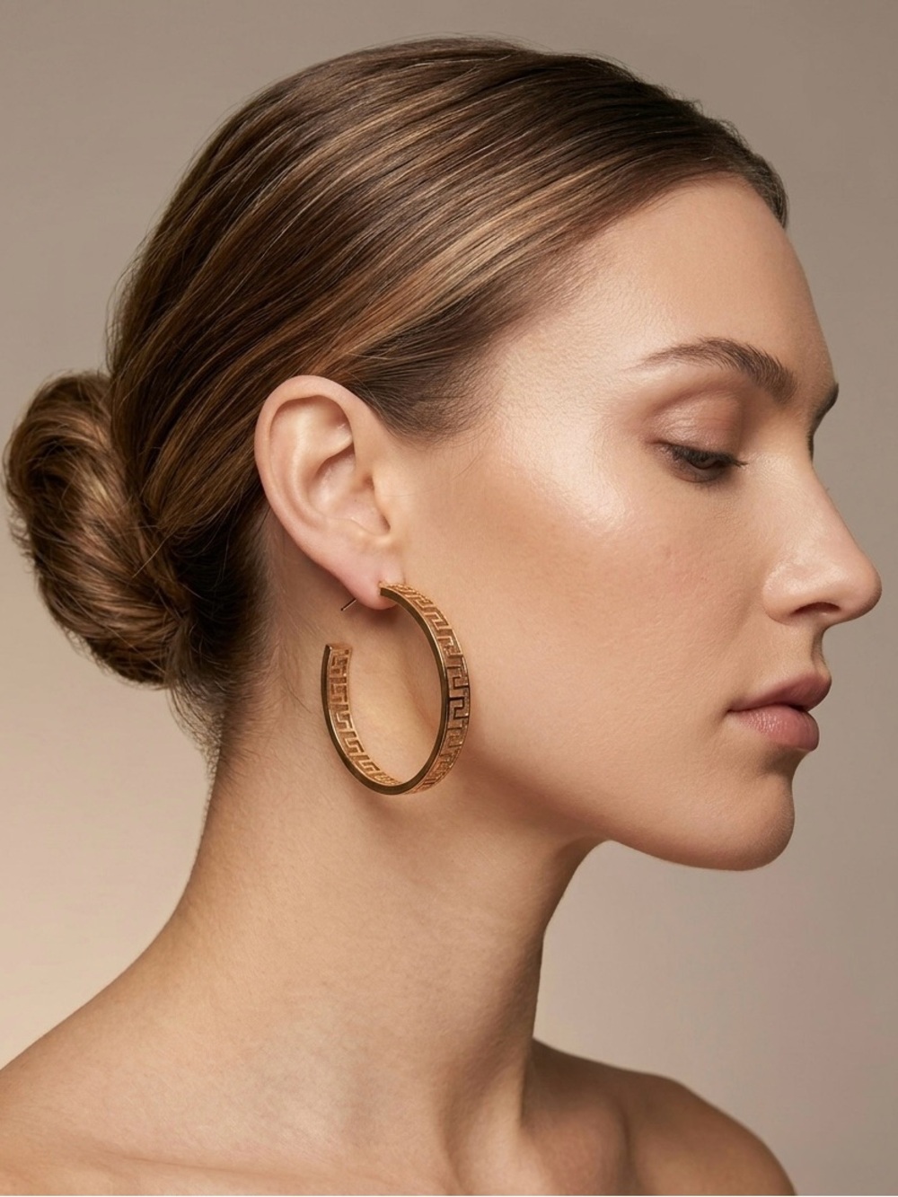 84: House of Harlow Gold Greek Key Hoop Earrings